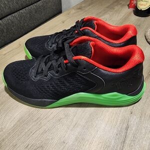 TYR Black and Red Athletic Shoes with Green Soles